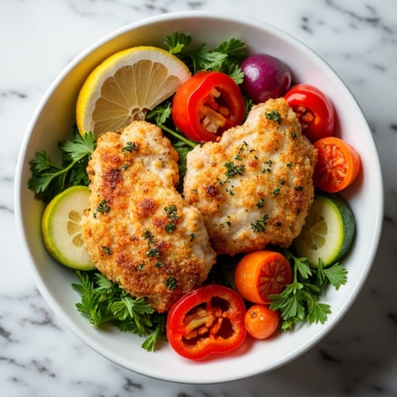 Crispy Lemon-Herb Chicken and Roasted Veggie Bowl