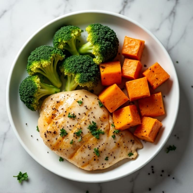 Lemon Herb Chicken with Roasted Broccoli and Sweet Potato