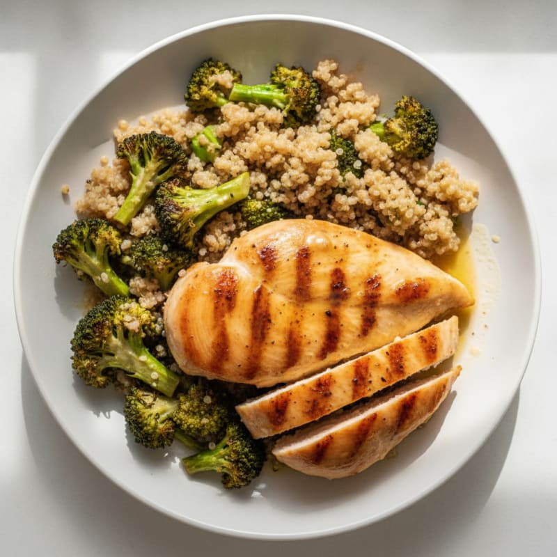 Grilled Chicken Breast with Roasted Broccoli and Quinoa