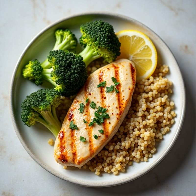 Grilled Chicken Breast with Quinoa and Roasted Broccoli