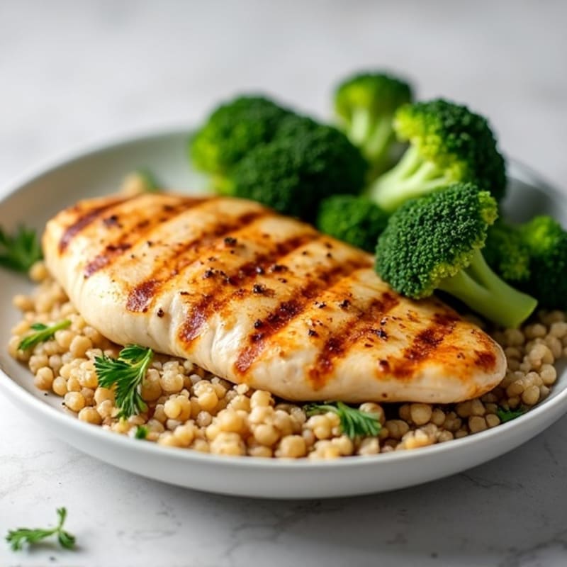 Grilled Chicken Breast with Roasted Broccoli and Quinoa