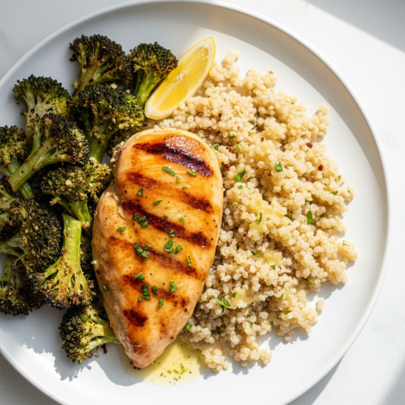 Grilled Chicken Breast with Roasted Broccoli and Quinoa