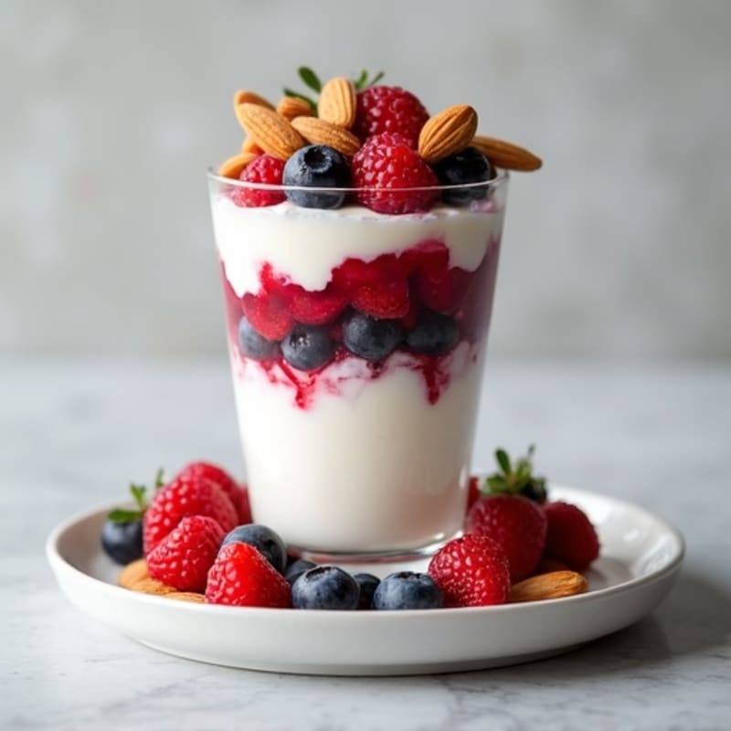 Greek Yogurt Protein Parfait with Mixed Berries and Almonds