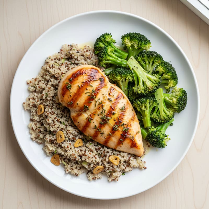 Grilled Chicken Breast with Quinoa and Steamed Broccoli