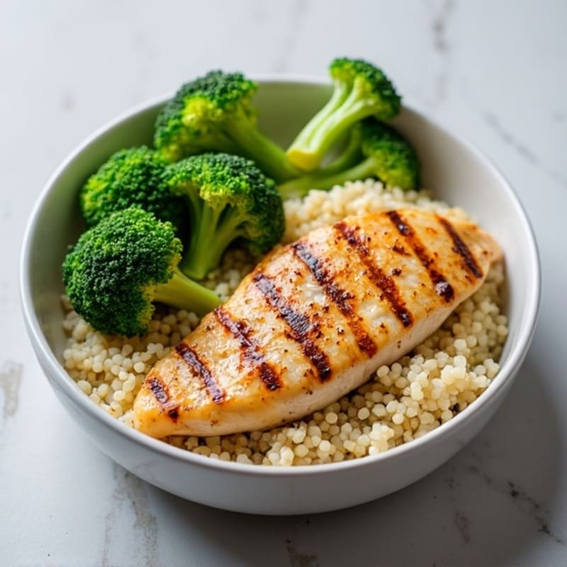 Grilled Chicken Breast with Quinoa and Steamed Broccoli