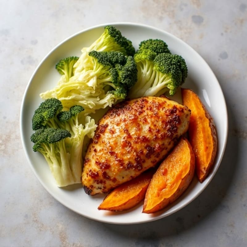 Sheet Pan Honey-Garlic Chicken with Roasted Cabbage and Sweet Potato Wedges