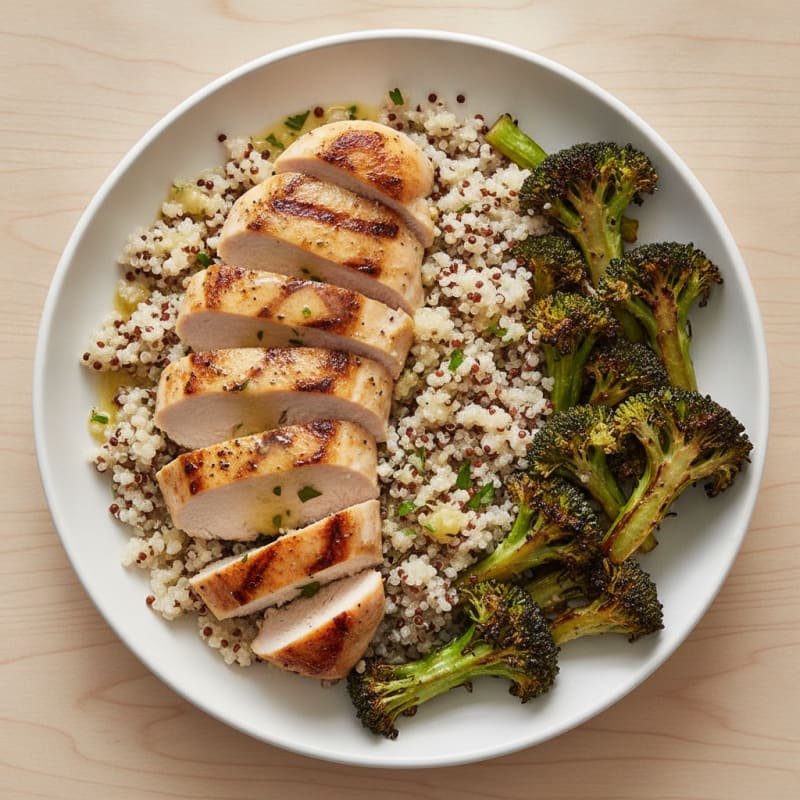 Grilled Chicken Breast with Quinoa and Roasted Broccoli