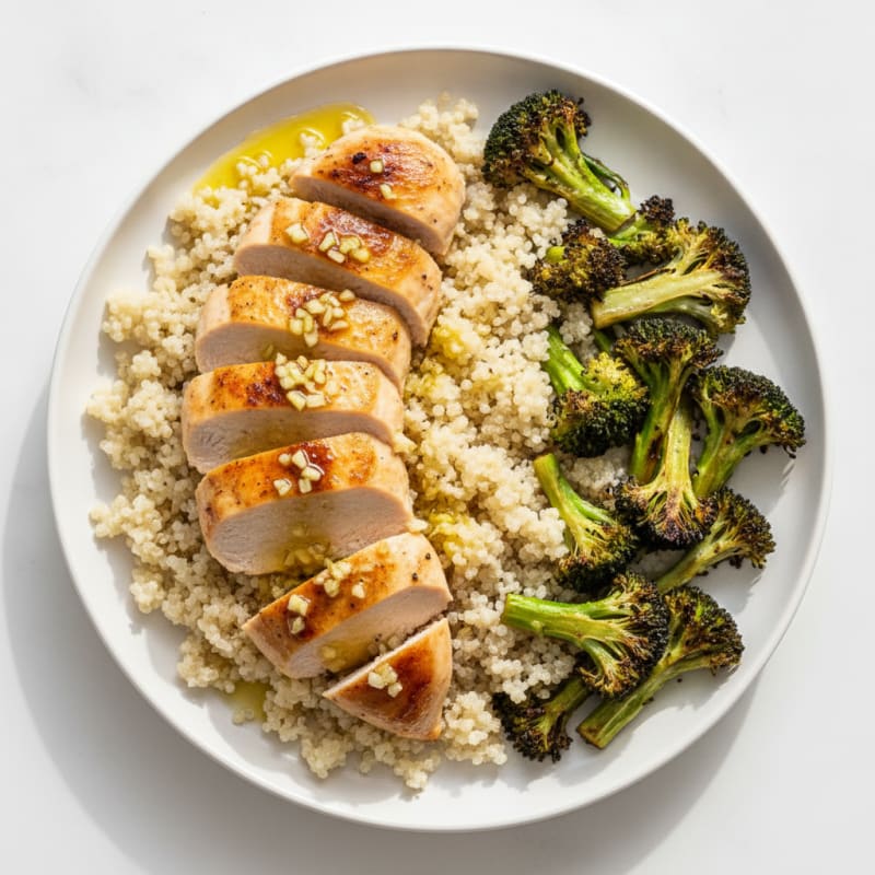 Grilled Lemon Garlic Chicken Breast with Quinoa and Roasted Broccoli