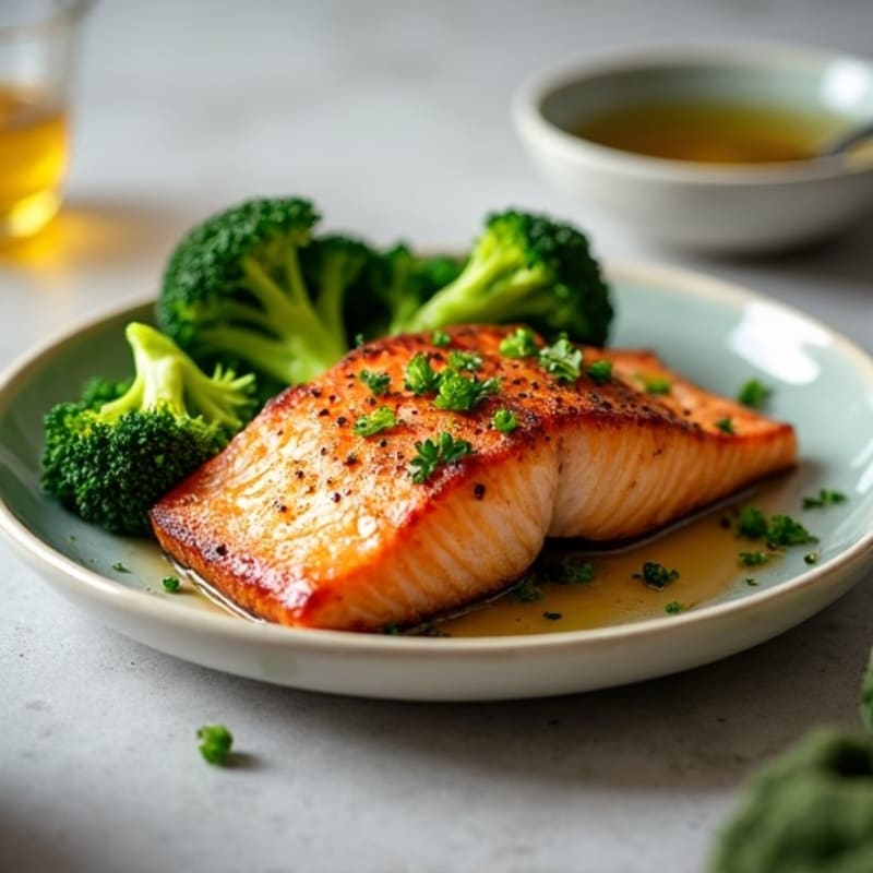 Crispy Pan-Seared Salmon with Garlic Ginger Broccoli