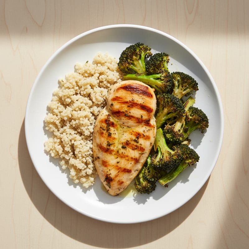 Grilled Chicken Breast with Quinoa and Roasted Broccoli