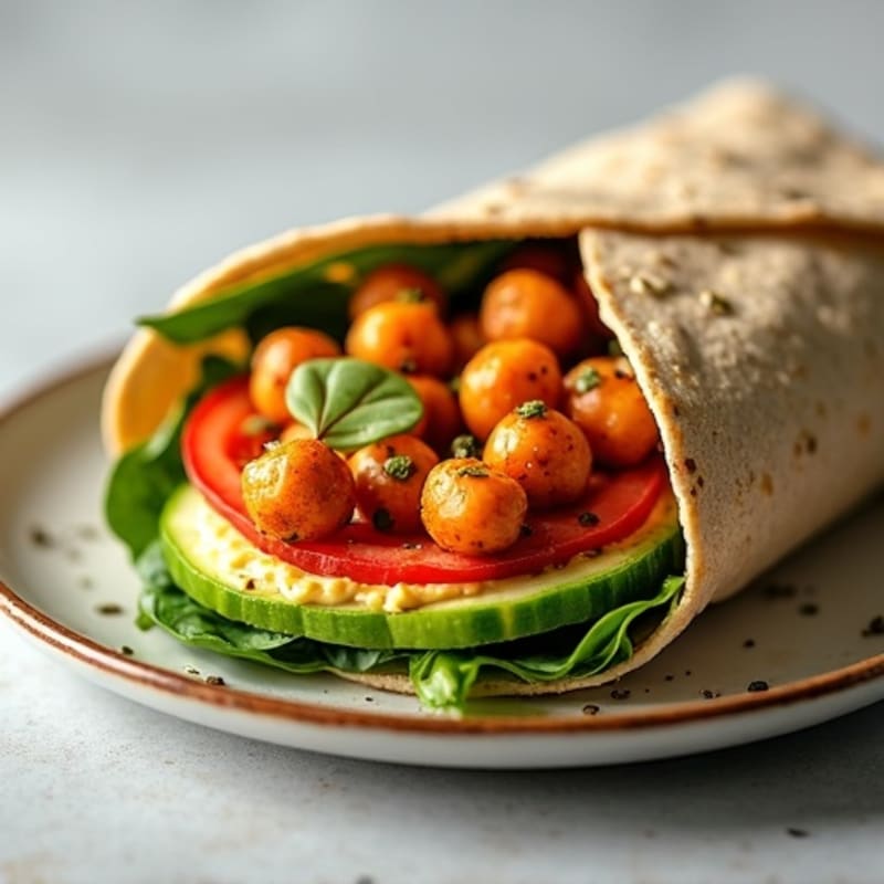 Crispy Roasted Chickpea and Fresh Vegetable Hummus Wrap