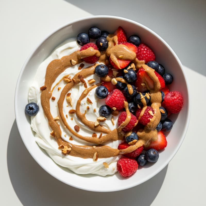 Greek Yogurt Protein Bowl with Mixed Berries and Almond Butter