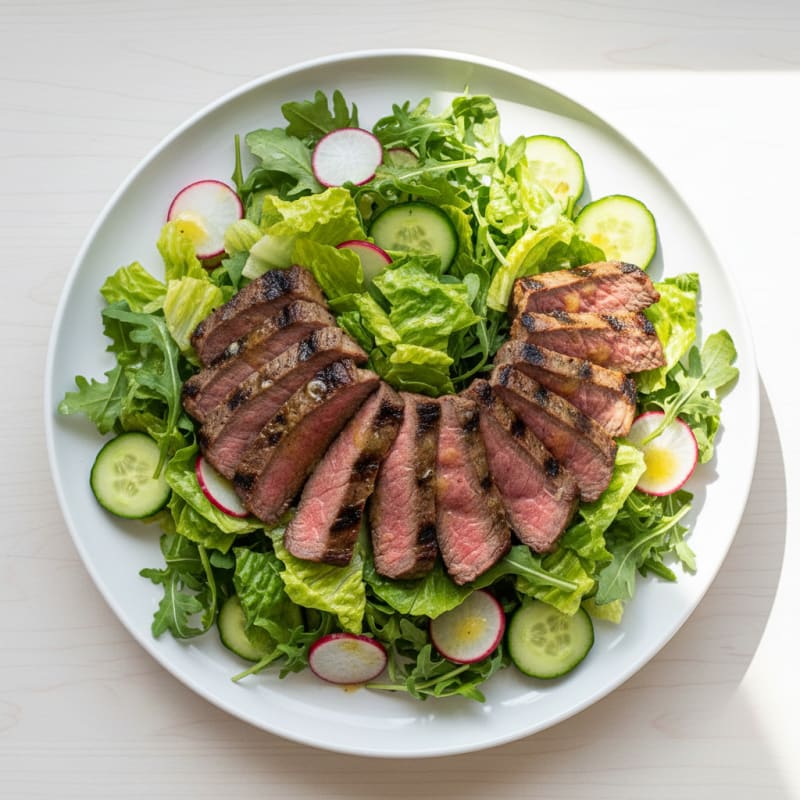 Grilled Steak Salad with Crunchy Greens and Lemon Vinaigrette