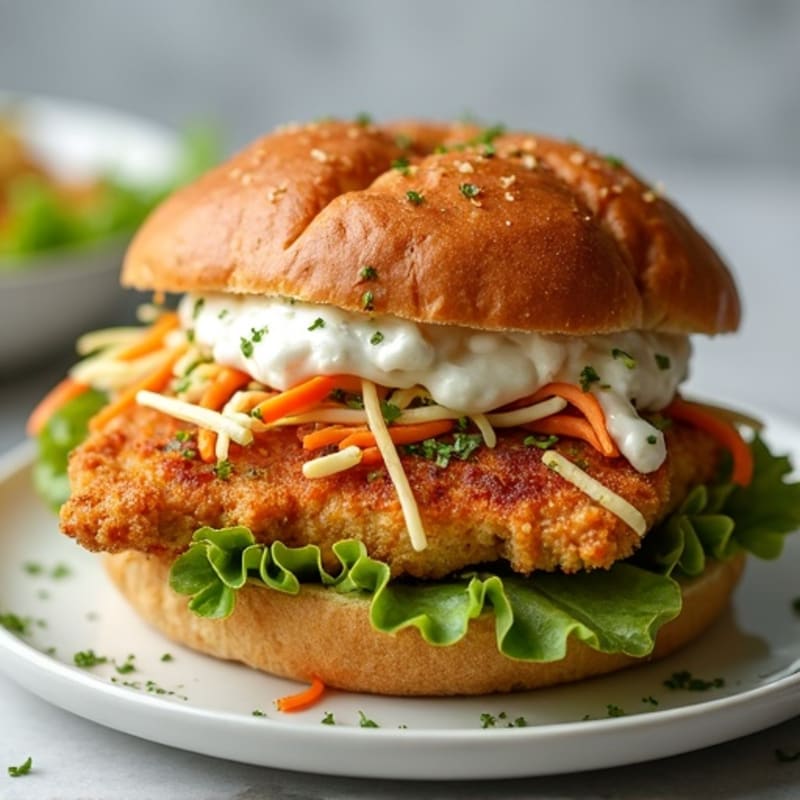 Crispy Oven-Baked Chicken Sandwich with Greek Yogurt Slaw