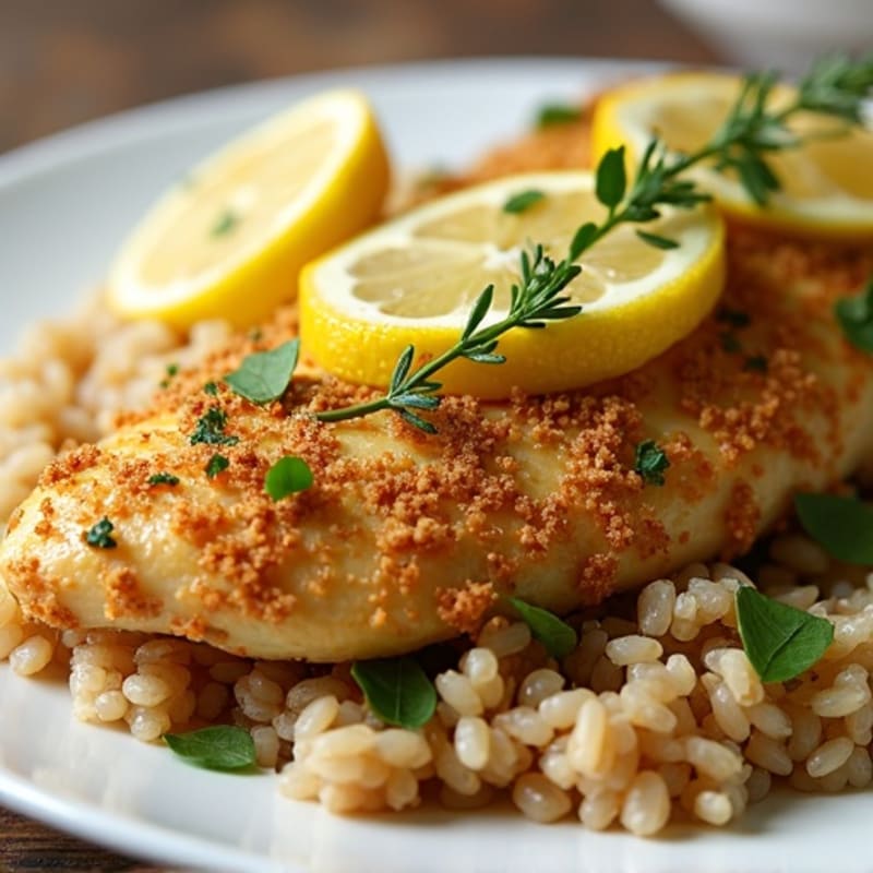 Herb-Crusted Lemon Chicken with Garlic Rice