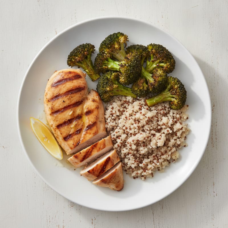 Grilled Chicken Breast with Roasted Broccoli and Quinoa