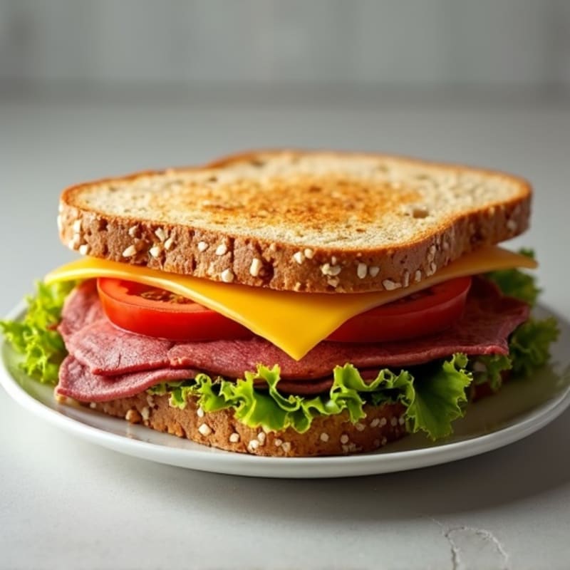 Lean Roast Beef Whole Grain Sandwich with Melted Sharp Cheddar