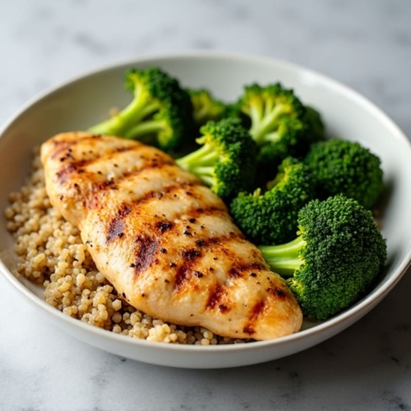 Grilled Chicken Breast with Quinoa and Roasted Broccoli