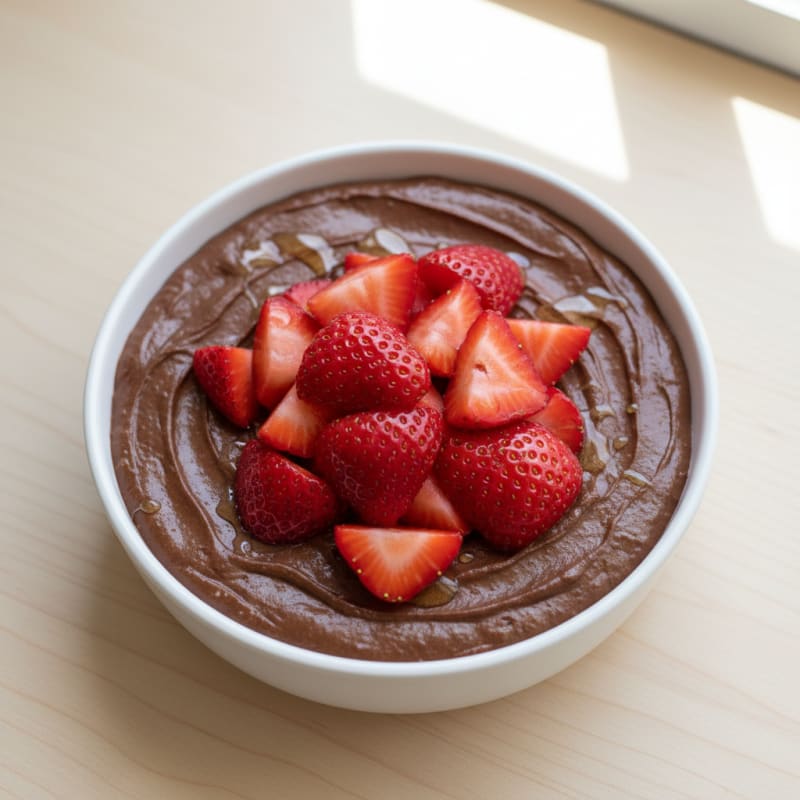 Silky Chocolate Protein Pudding with Fresh Strawberries