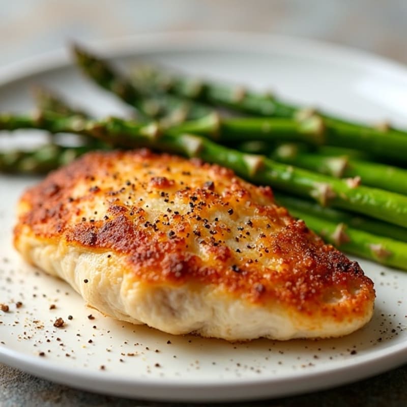 Crispy Pan-Seared Chicken Breast with Roasted Asparagus