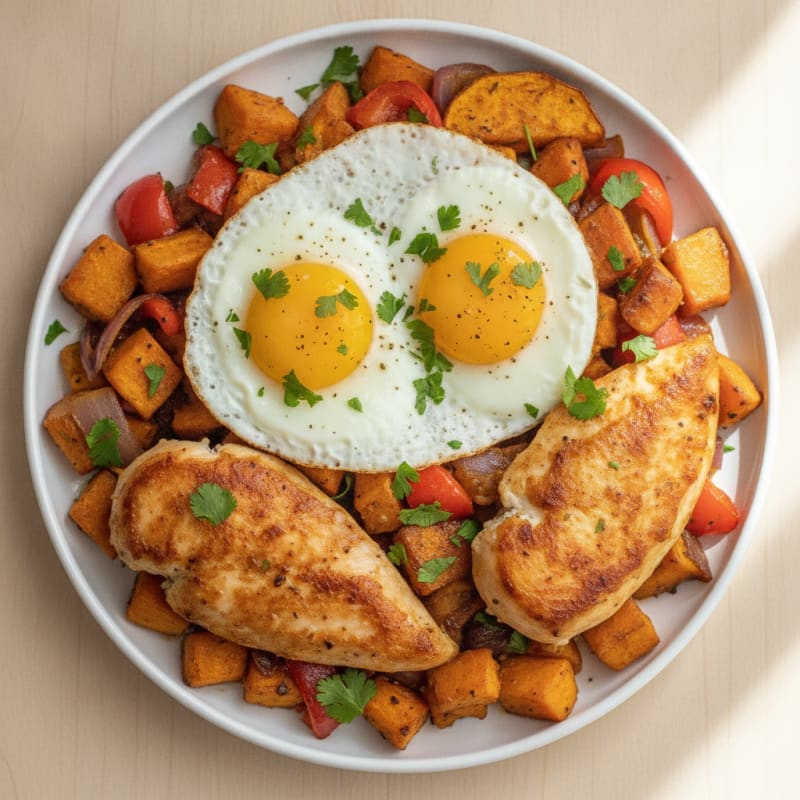 Sheet Pan Chicken and Egg Hash