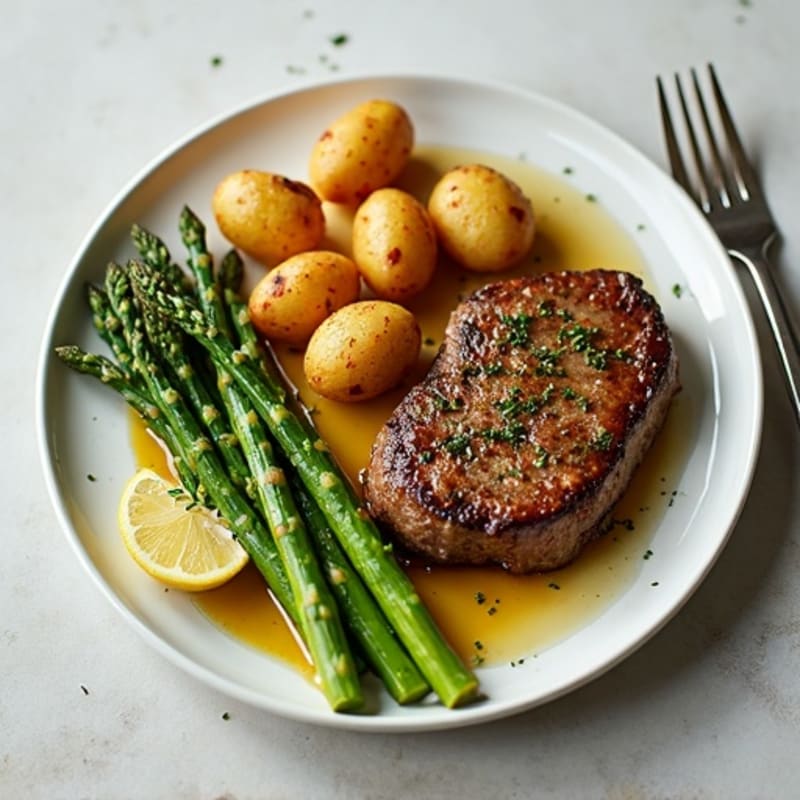 Garlic Herb Steak with Roasted Potatoes and Asparagus