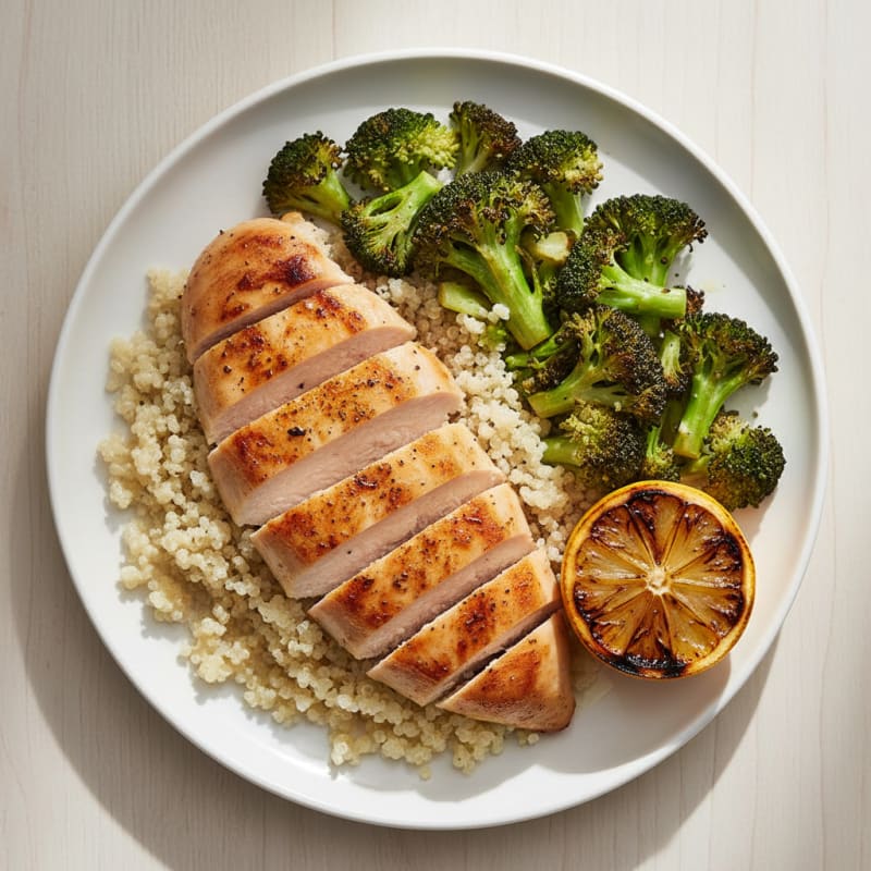 Grilled Chicken Breast with Quinoa and Roasted Broccoli