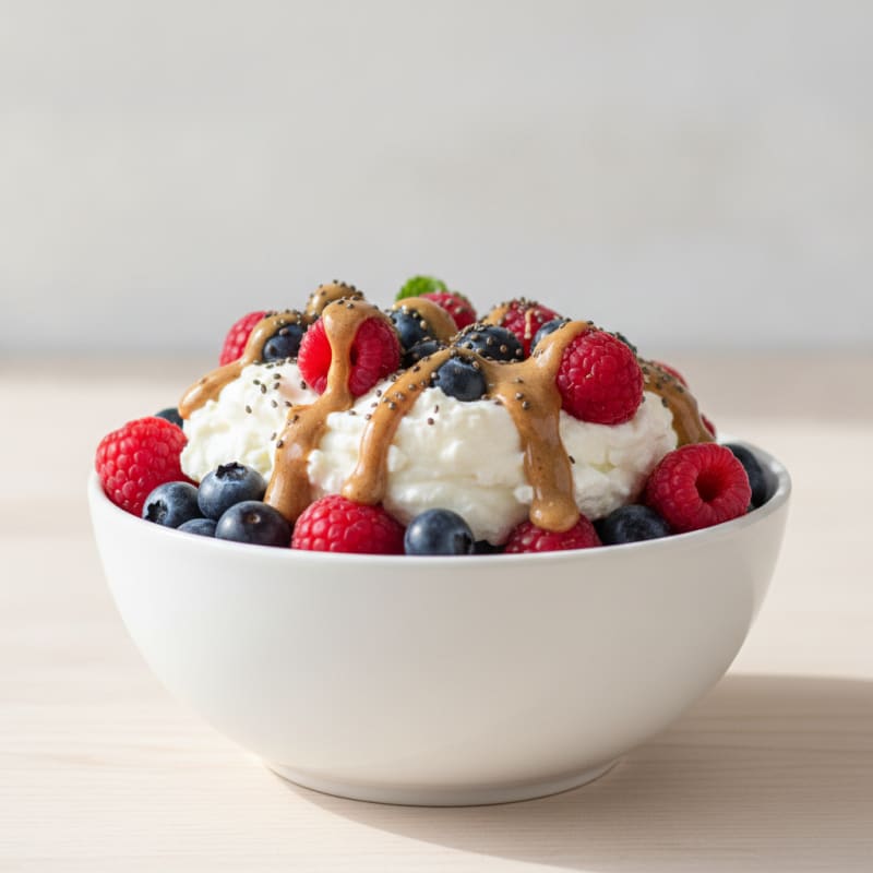 Greek Yogurt Protein Parfait with Mixed Berries and Almond Butter