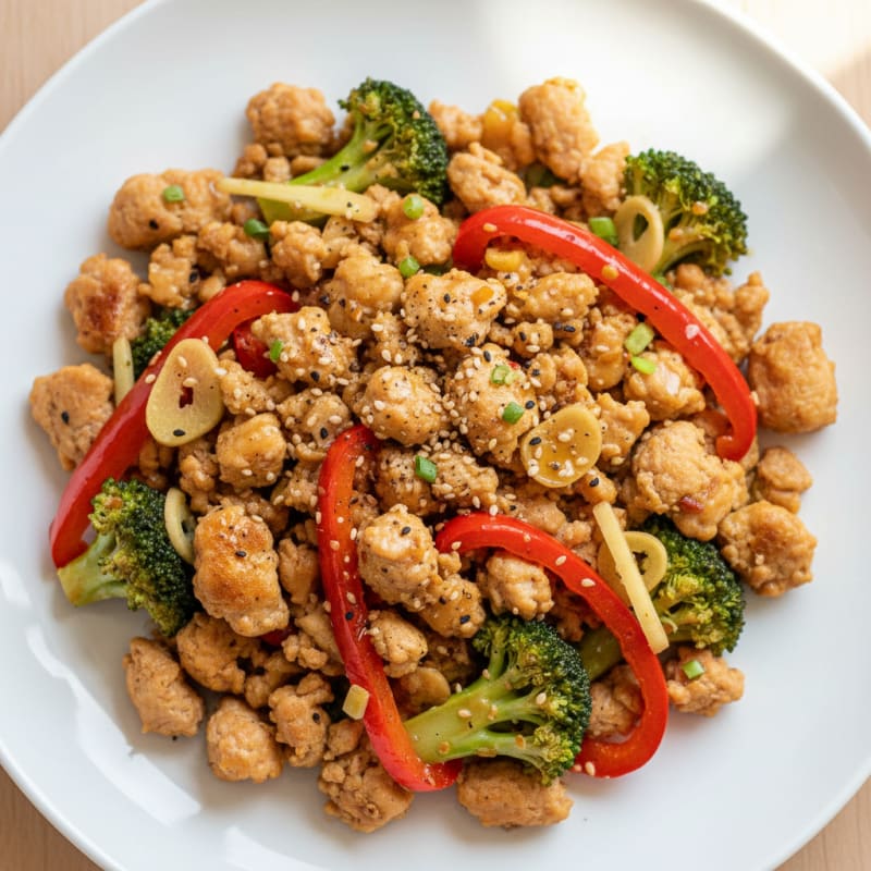 Ginger-Lemon Ground Chicken Stir-Fry with Vegetables