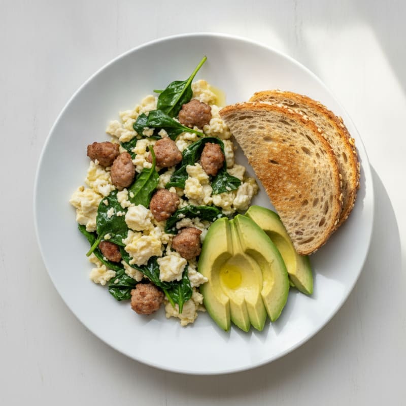 Egg White Scramble with Turkey Sausage and Spinach