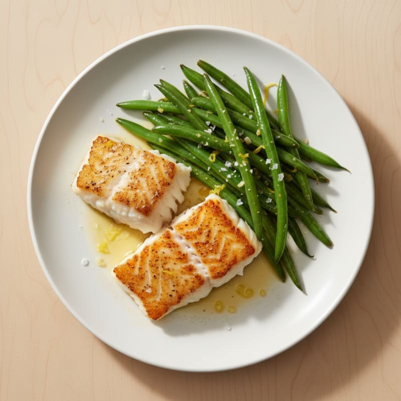 Seared Cod with Lemon Garlic Green Beans