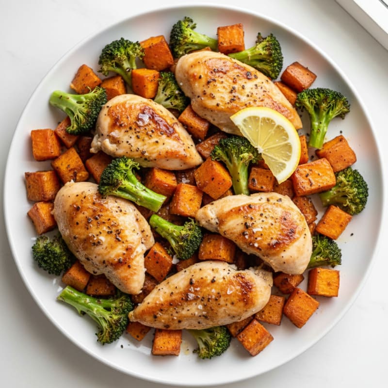 Sheet Pan Chicken, Broccoli, and Sweet Potatoes