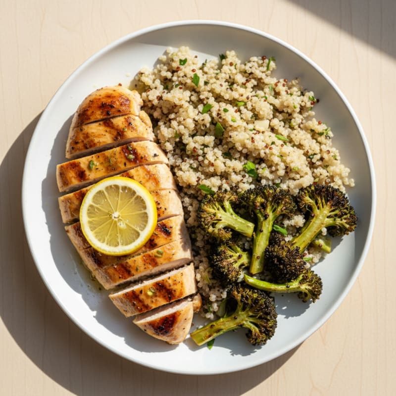 Grilled Chicken Breast with Quinoa and Roasted Broccoli