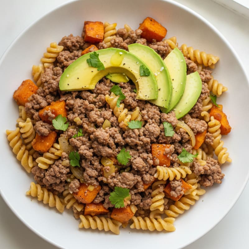Ground Beef and Sweet Potato Pasta
