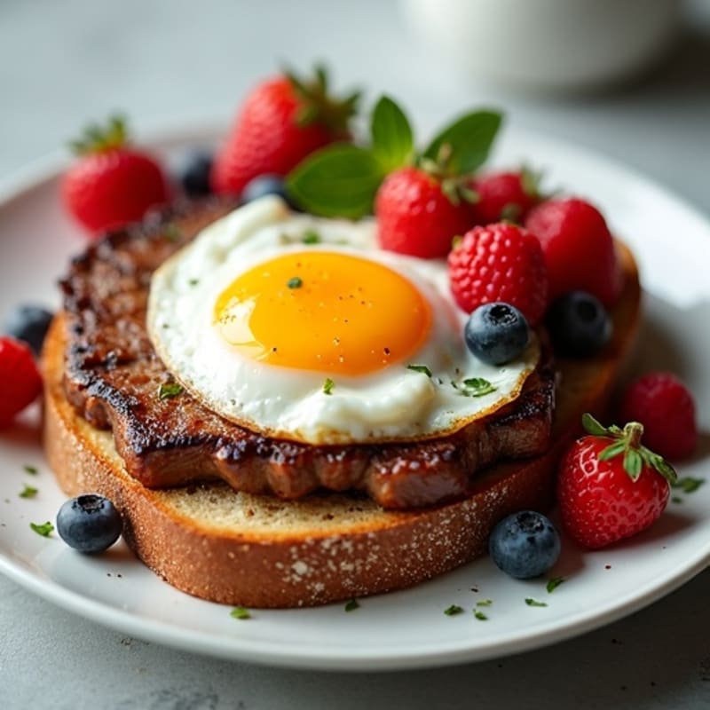 Egg and Steak Sourdough Toast with Fresh Berries