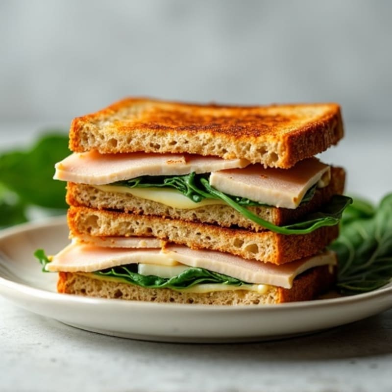 Crispy Lean Turkey Triple-Decker Grilled Cheese with Fresh Spinach