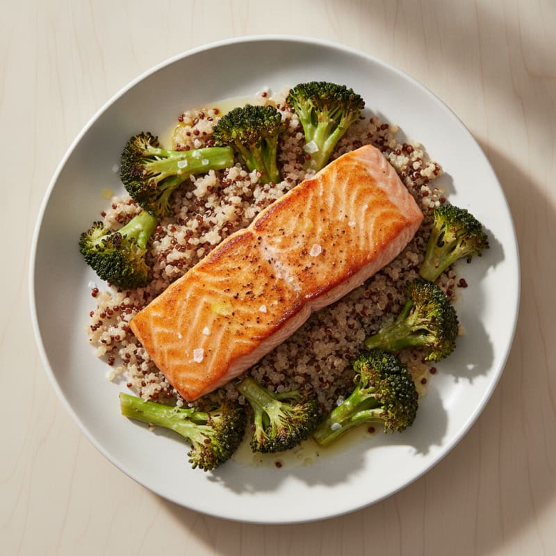 Seared Salmon with Roasted Broccoli and Quinoa