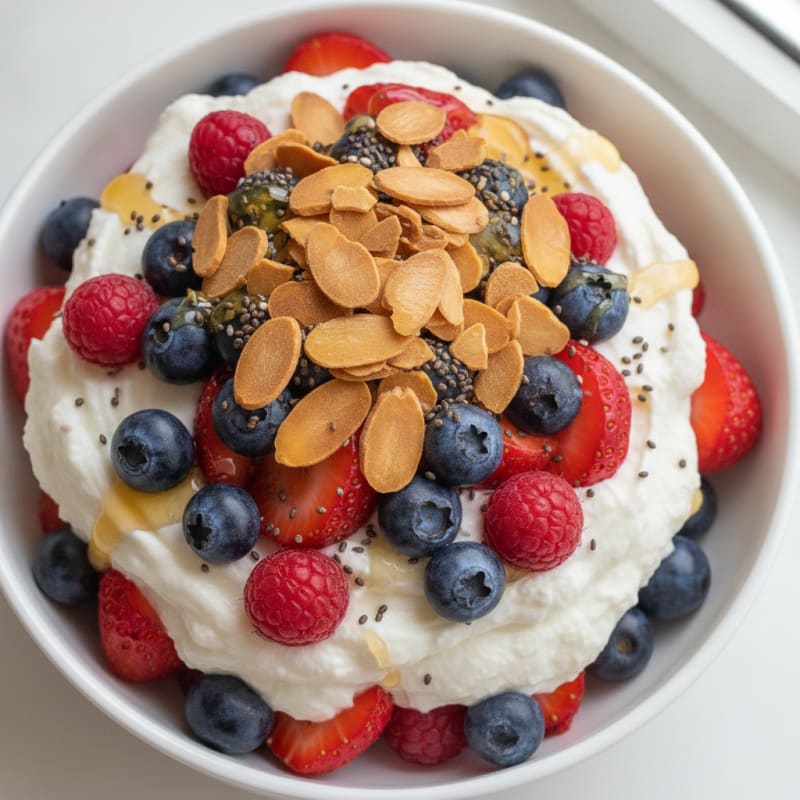 Greek Yogurt Protein Parfait with Mixed Berries and Almonds