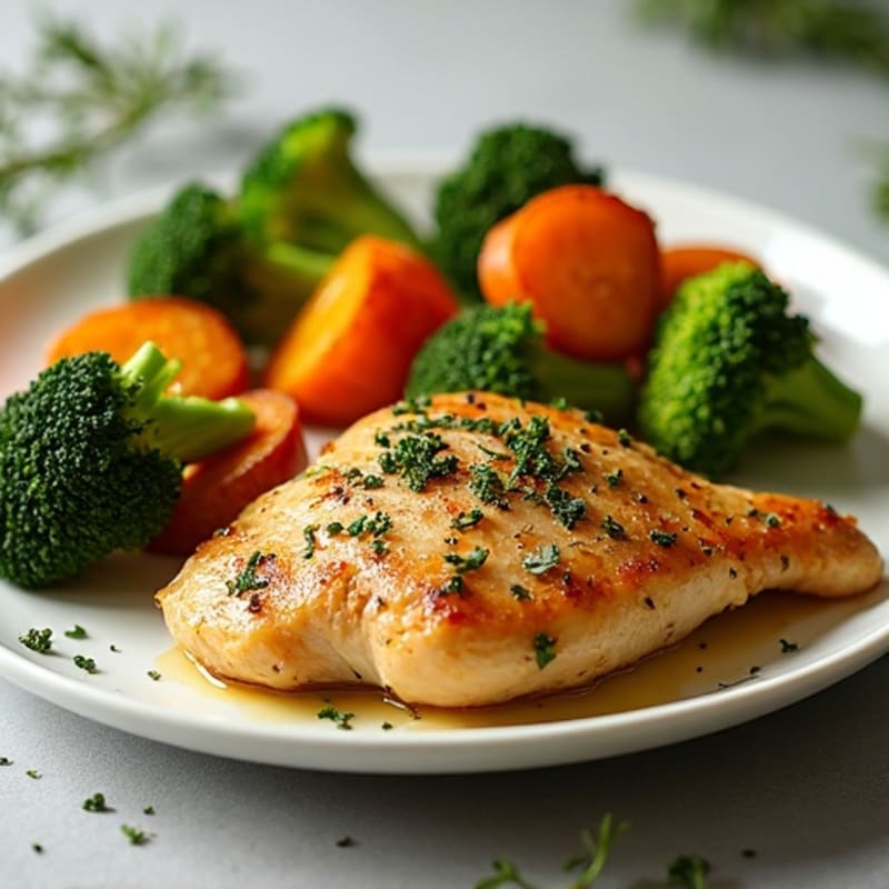 Lemon Herb-Roasted Chicken with Crispy Broccoli and Sweet Potatoes