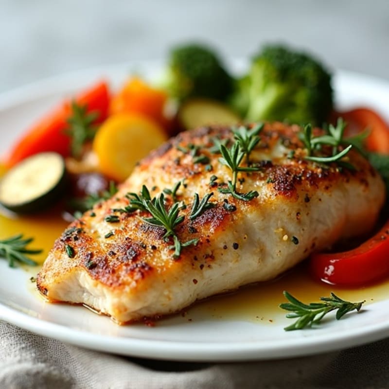 Herb-Crusted Pan Seared Chicken with Roasted Vegetables