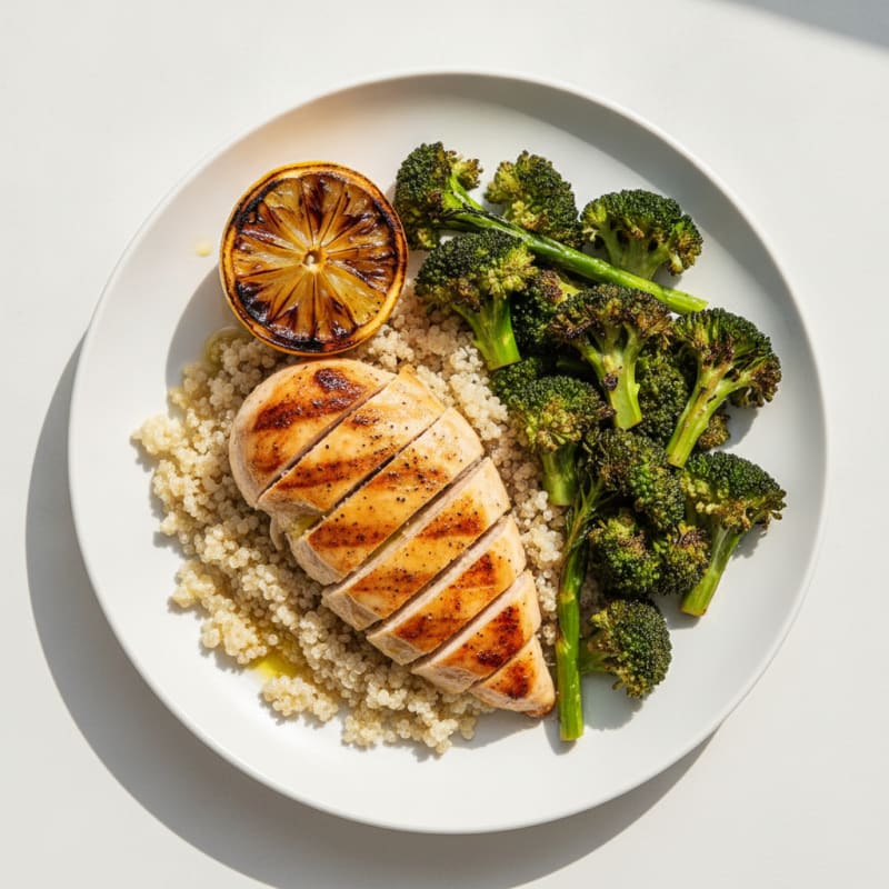 Grilled Chicken Breast with Quinoa and Roasted Broccoli