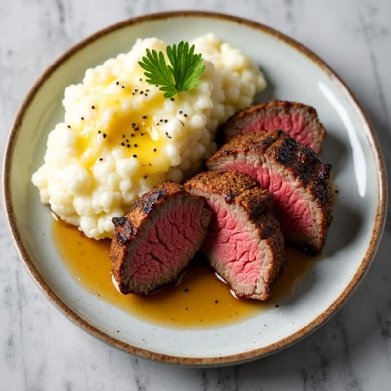 Garlic-Butter Steak Bites with Creamy Cauliflower Mash