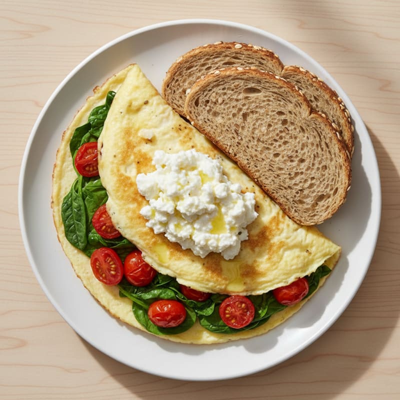 Egg White Spinach Omelette with Cottage Cheese and Cherry Tomatoes