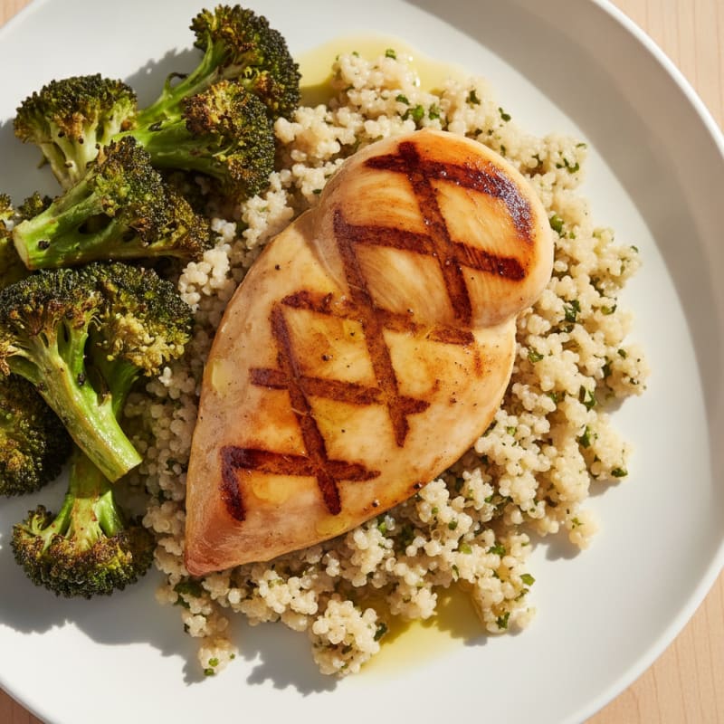 Grilled Chicken Breast with Quinoa and Roasted Broccoli