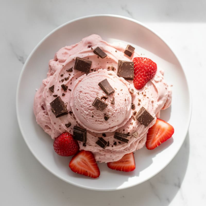 Protein Ice Cream with Dark Chocolate and Strawberries