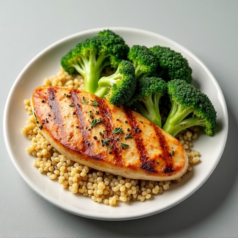 Grilled Chicken Breast with Quinoa and Roasted Broccoli