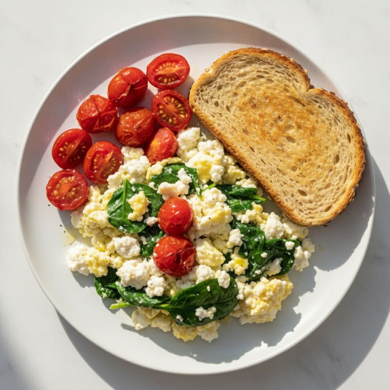 Cottage Cheese Scramble with Spinach and Cherry Tomatoes