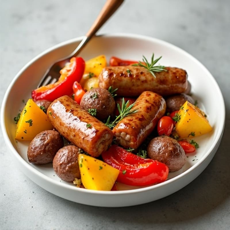 Lean Turkey Sausage and Herb-Roasted Potato Bake
