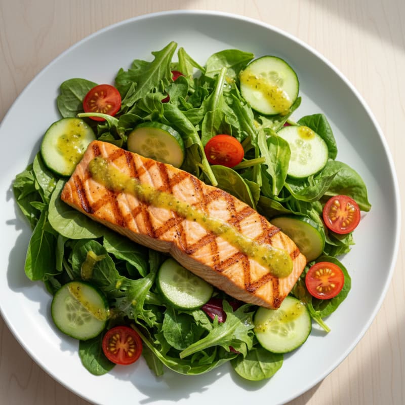 Grilled Salmon Salad with Mixed Greens