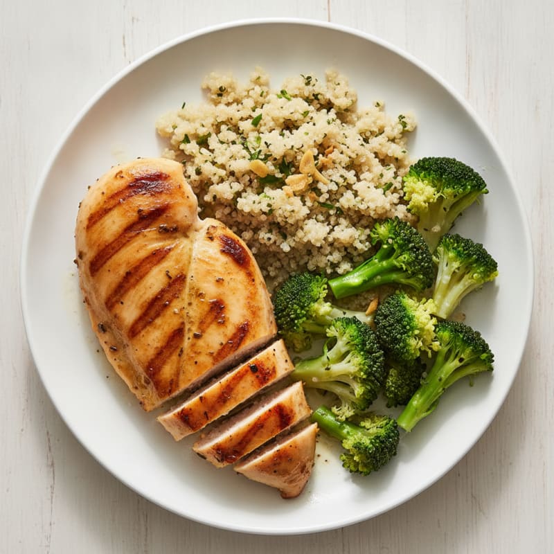 Grilled Chicken Breast with Quinoa and Steamed Broccoli